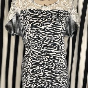 Zebra and Lace black and white  short sleeve Top